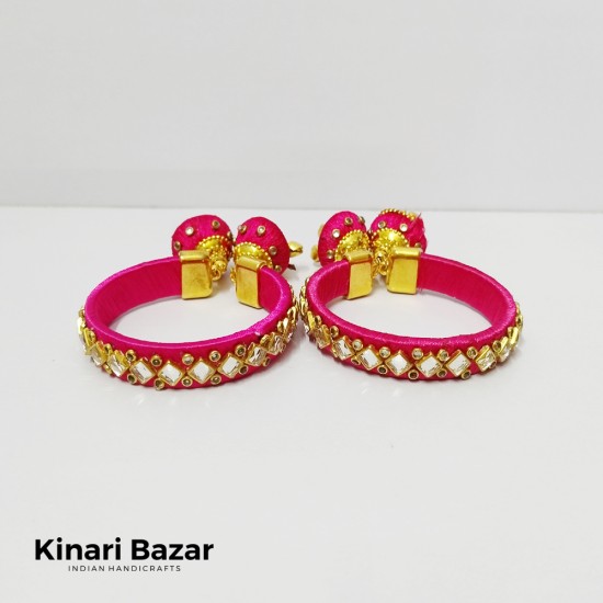 Handmade Silk Thread Kundan Bangles