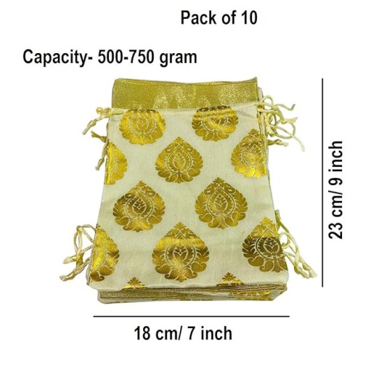 Paan Print Silk Drawstring Gift Potli Bags