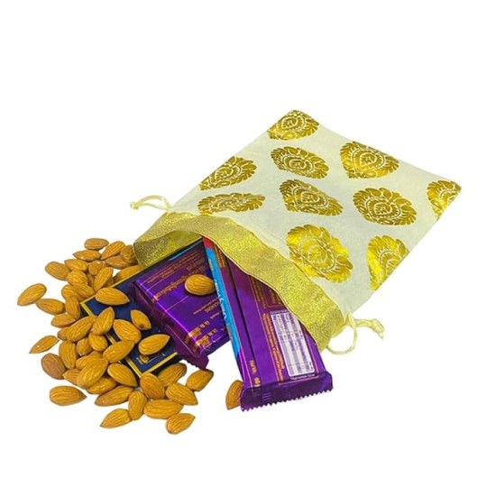 Paan Print Silk Drawstring Gift Potli Bags