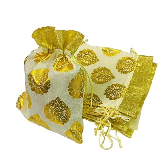 Paan Print Silk Drawstring Gift Potli Bags