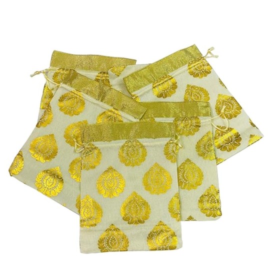 Paan Print Silk Drawstring Gift Potli Bags