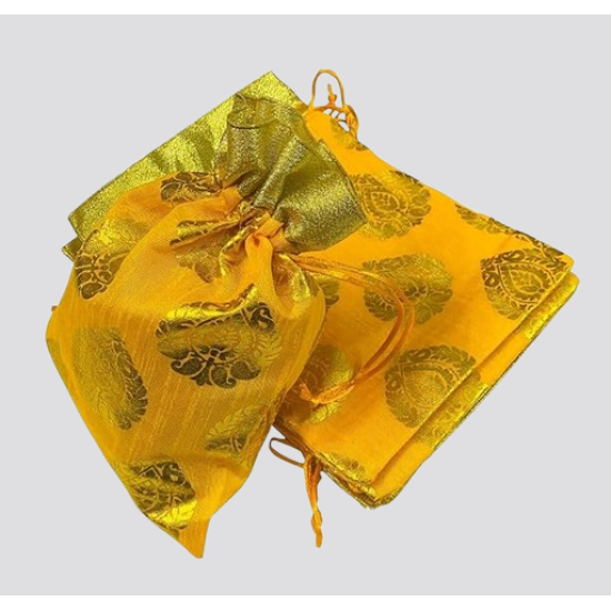 Paan Print Silk Drawstring Gift Potli Bags